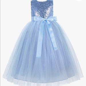 Dusty Blue Heart Cutout Sequin Flower Girl Dress